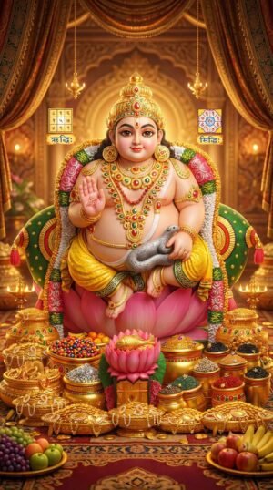 Lord Kubera HD Divine Wallpaper | Kuber Wealth God Spiritual Artwork | Dhan Sampatti Hindu Poster Digital Download