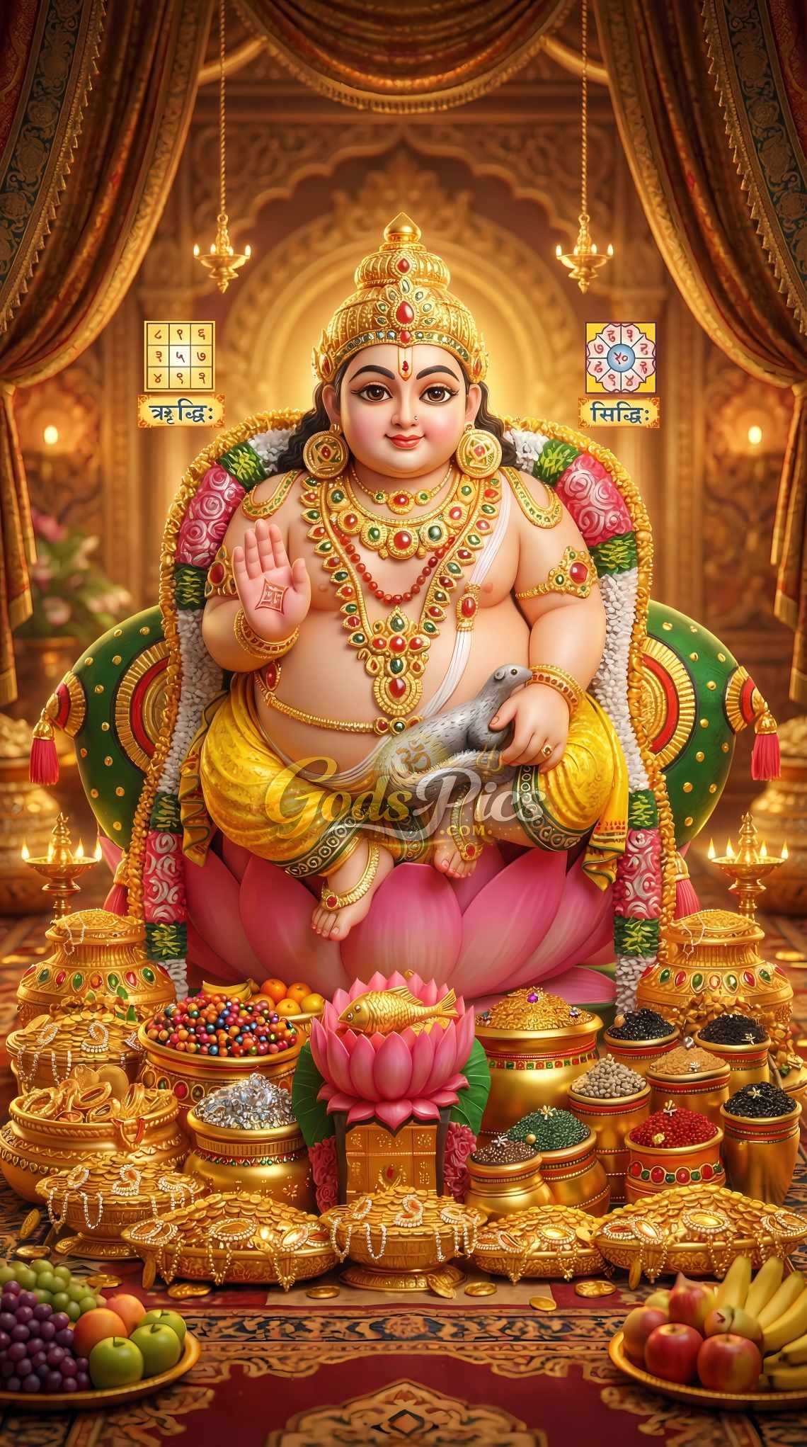 Lord Kubera HD Divine Wallpaper | Kuber Wealth God Spiritual Artwork | Dhan Sampatti Hindu Poster Digital Download