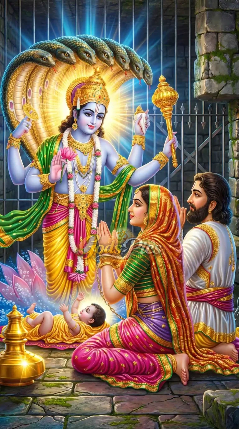 Lord Vishnu Blessing Devotee Family HD Wallpaper (3 Set Images)
