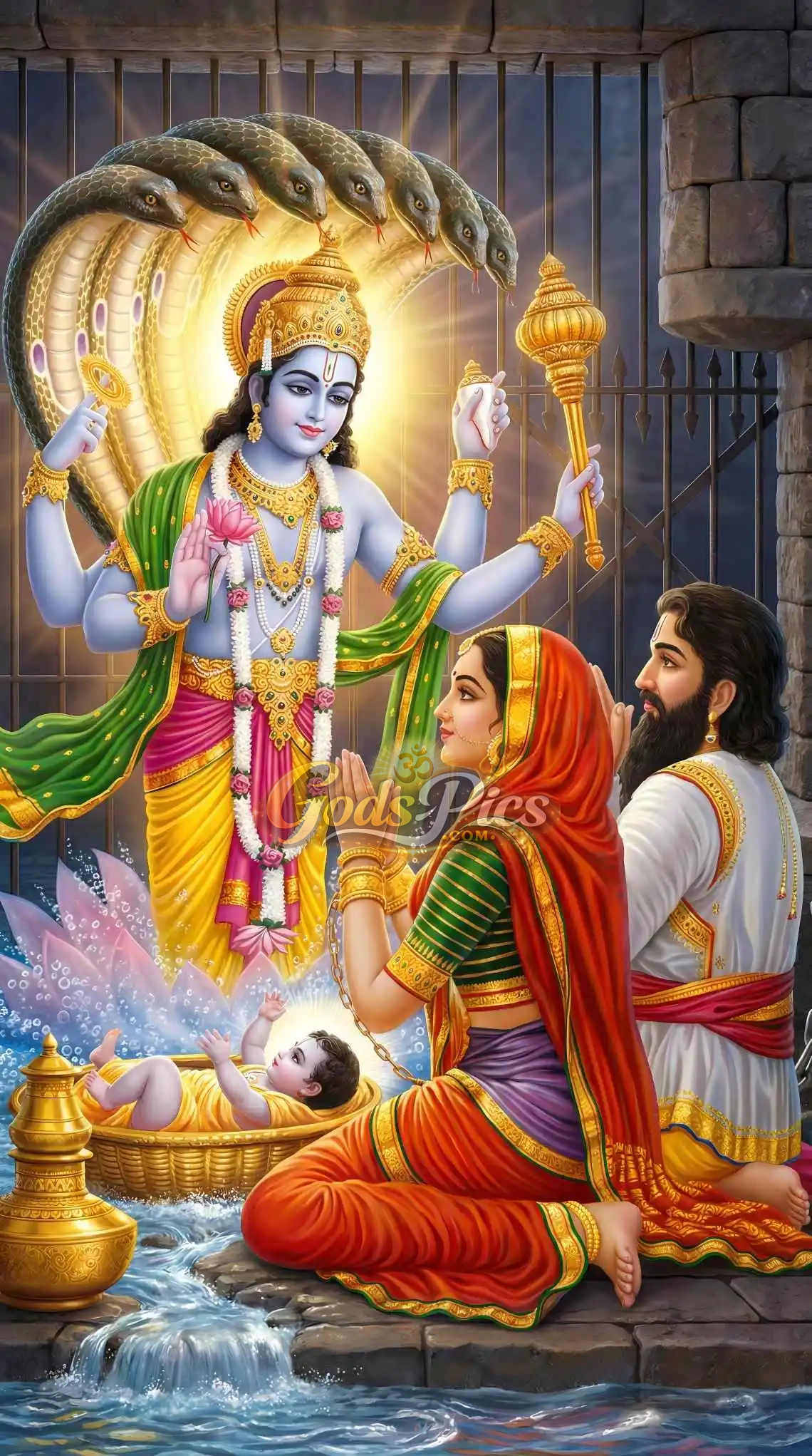 Lord Vishnu Blessing Devotee Family HD Wallpaper (3 Set Images) - Image 3