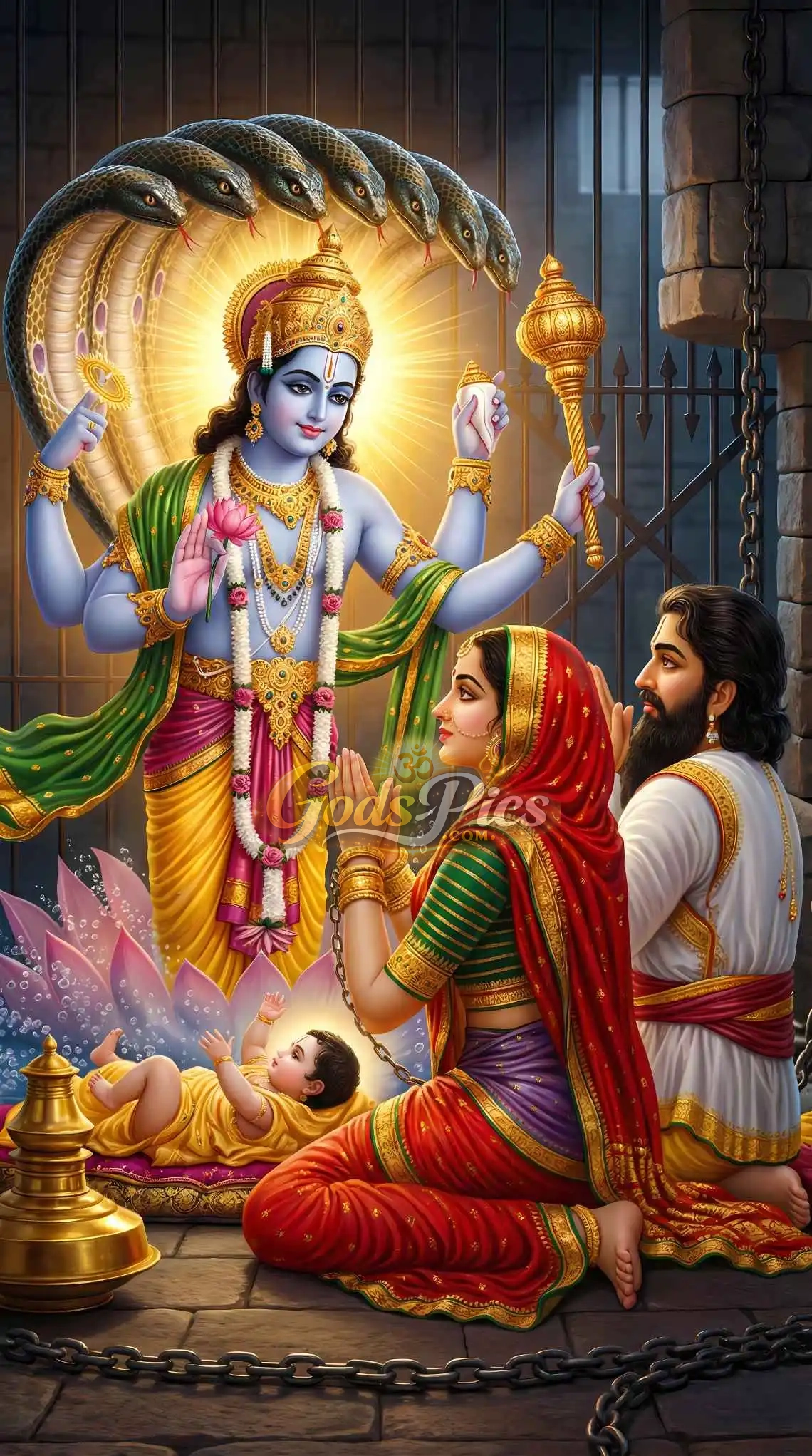 Lord Vishnu Blessing Devotee Family HD Wallpaper (3 Set Images) - Image 2