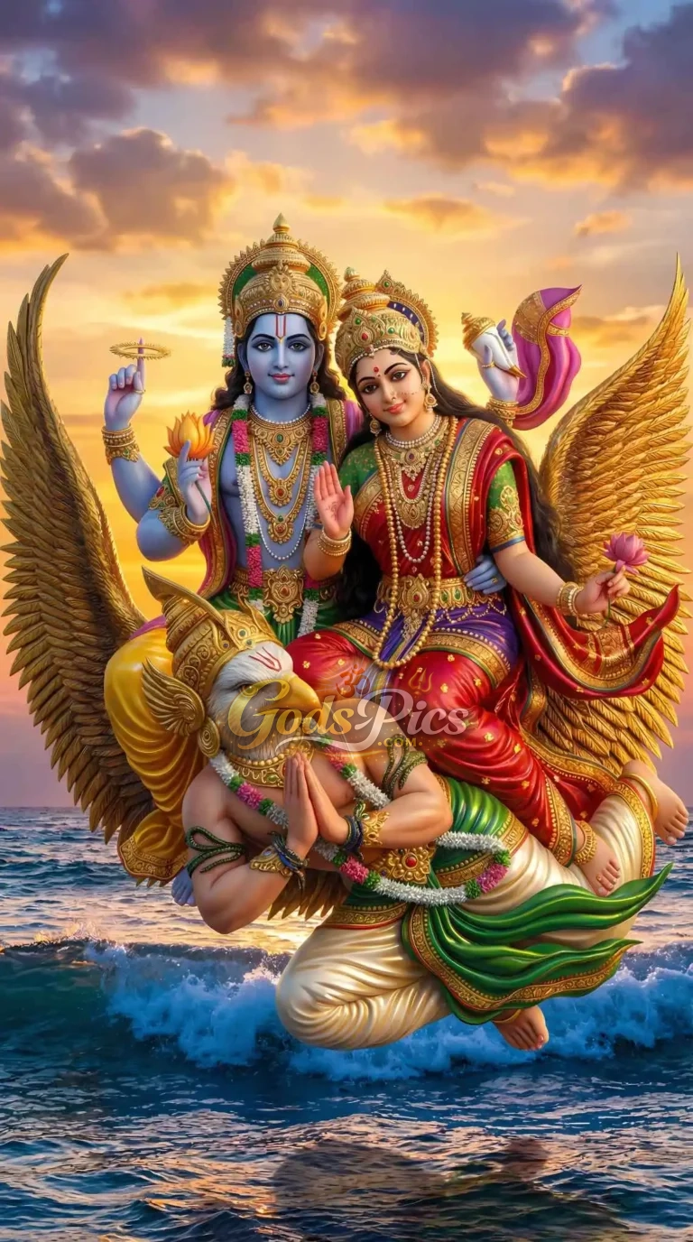 Lord Vishnu Lakshmi on Garuda HD Wallpaper (2 Set Images)