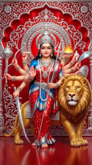 Maa Durga with Lion Beautiful Wallpaper