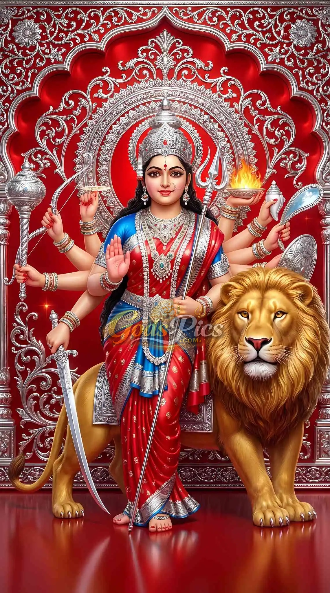 Maa Durga with Lion Beautiful Wallpaper