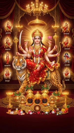 Maa Durga NavDurga HD Divine Wallpaper | Durga Mata Tiger Spiritual Artwork | Navratri Special Poster Digital Download