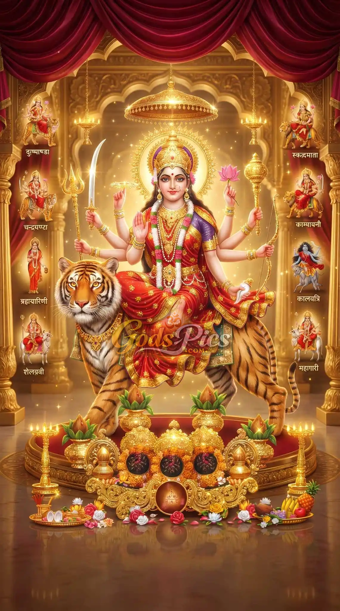 Maa Durga NavDurga HD Divine Wallpaper | Durga Mata Tiger Spiritual Artwork | Navratri Special Poster Digital Download