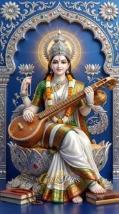 Divine Goddess Saraswati Playing Veena HD Wallpaper