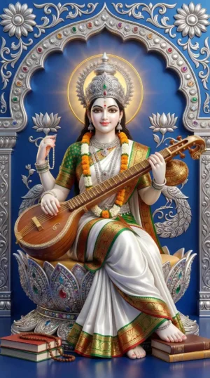 Divine Goddess Saraswati Playing Veena HD Wallpaper
