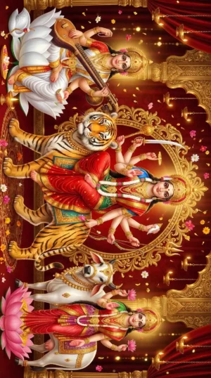 Maa Durga Lakshmi Sarswati Divine HD Artwork