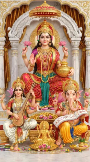 Home 72 Lakshmi Saraswati Ganesha HD Divine Wallpaper | Wealth Knowledge Success Spiritual Artwork | Hindu God Poster Digital Download