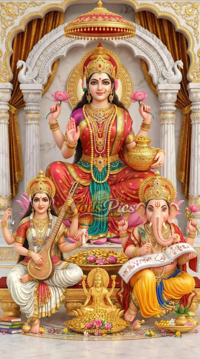 Lakshmi Saraswati Ganesha HD Divine Wallpaper