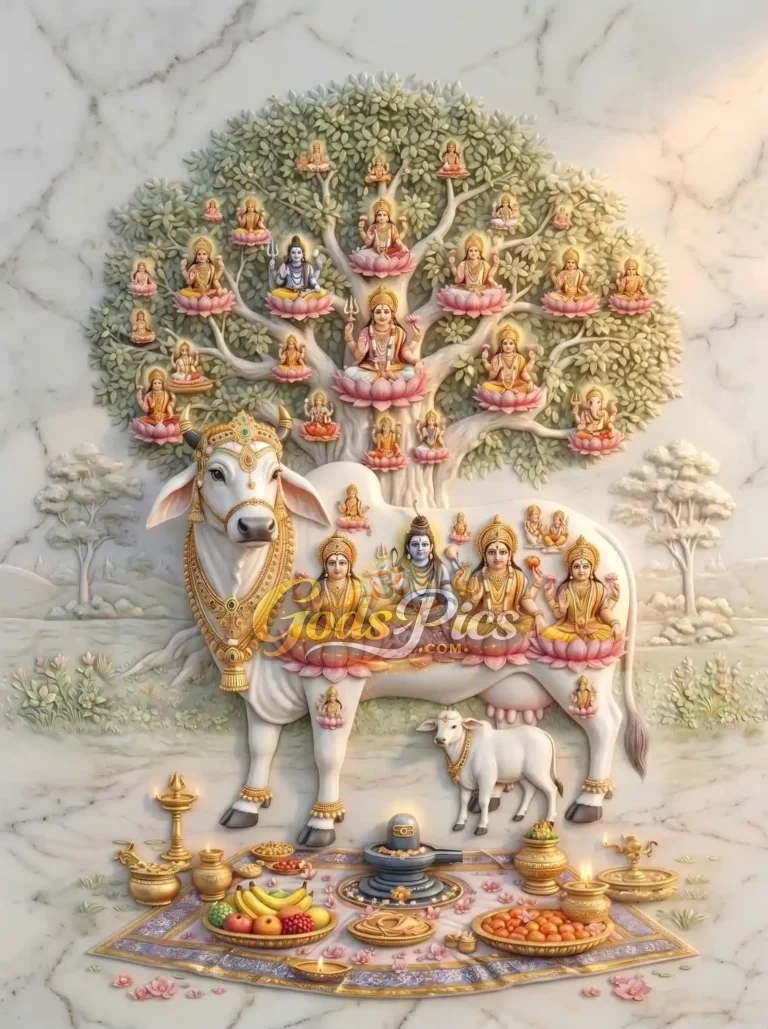 Kamadhenu Cow with Hindu Gods HD Wallpaper Download