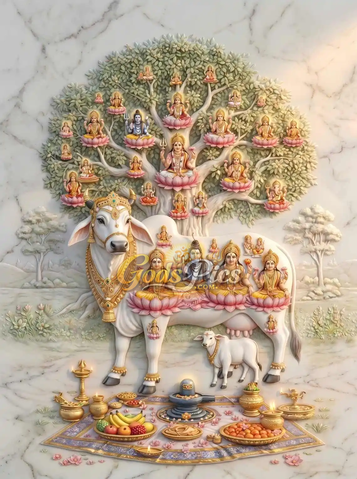 Kamadhenu Cow with Hindu Gods HD Wallpaper Download 1 Kamadhenu Cow with Hindu Gods HD Wallpaper