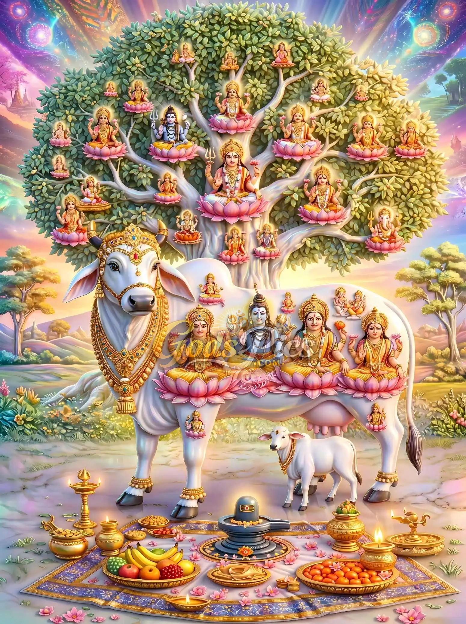 Kamadhenu Cow with Hindu Gods HD Wallpaper 1 Kamadhenu Cow with Hindu Gods HD Wallpaper