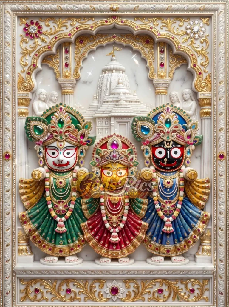 Jagannath Balabhadra Subhadra Divine Marble Temple Wall Art HD Wallpaper