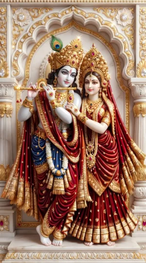Lord Krishna And Radha Divine Love Beautiful Marble Full HD Wallpapers