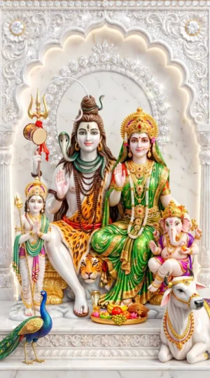 Home 51 Lord Shiva Family Full HD Marble Wallpaper