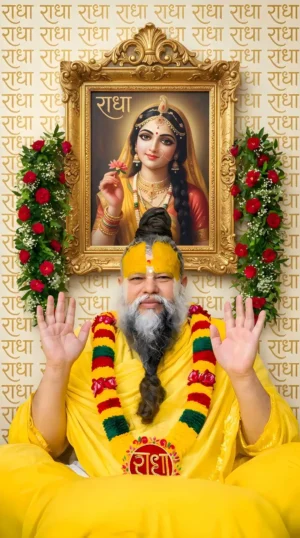 Radha Ji HD Devotional Wallpaper with Guru Blessing | Radha Bhakti Spiritual Artwork | Hindu Poster Digital Download