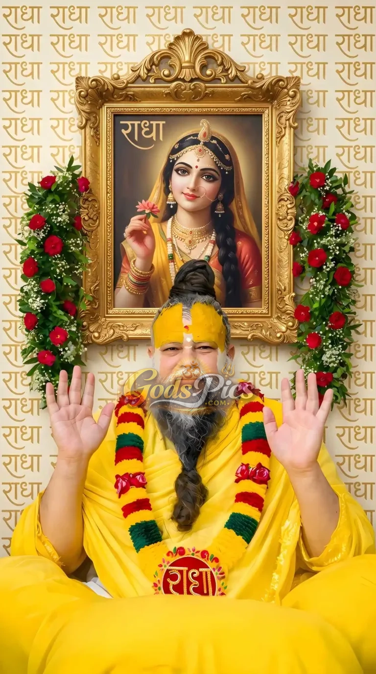 Radha Ji HD Devotional Wallpaper with Premanand Maharaj (2 Images)
