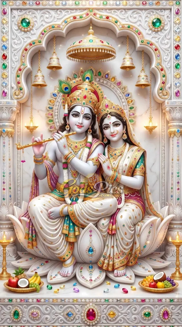 Lord Krishna And Radha Divine Love Beautiful Marble Wallpapers