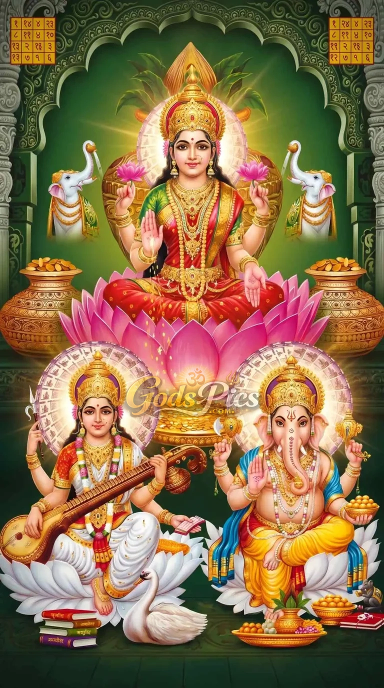 Lakshmi Saraswati Ganesha 4K HD Divine Wallpaper Download