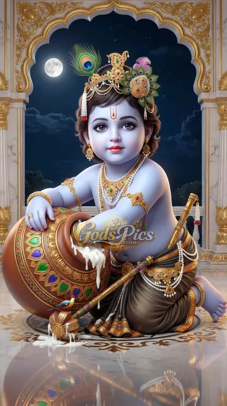 Lord Krishna Playing Flute – Premium Marble Theme Wallpaper