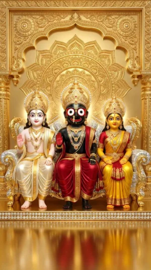 Beautiful Jagannath Balabhadra Subhadra 4K HD Wallpaper Jagannath Balabhadra Subhadra HD Wallpaper Golden Lord Jagannath Family Image Jagannath Swami 4K Wallpaper Divine Jagannath Ji Golden Background Jagannath Family Mobile Wallpaper
