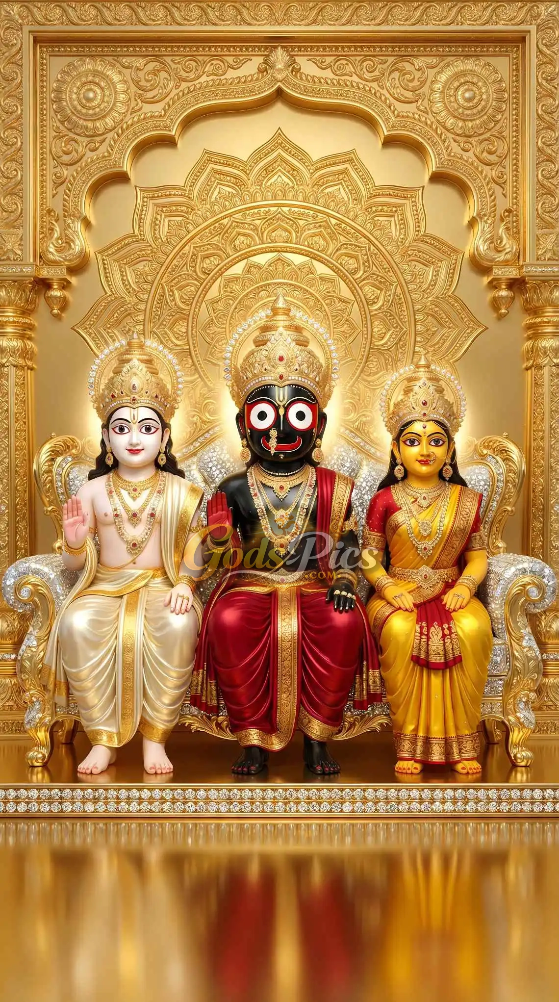 Beautiful Jagannath Balabhadra Subhadra 4K HD Wallpaper 1 Beautiful Jagannath Balabhadra Subhadra 4K HD Wallpaper Jagannath Balabhadra Subhadra HD Wallpaper Golden Lord Jagannath Family Image Jagannath Swami 4K Wallpaper Divine Jagannath Ji Golden Background Jagannath Family Mobile Wallpaper