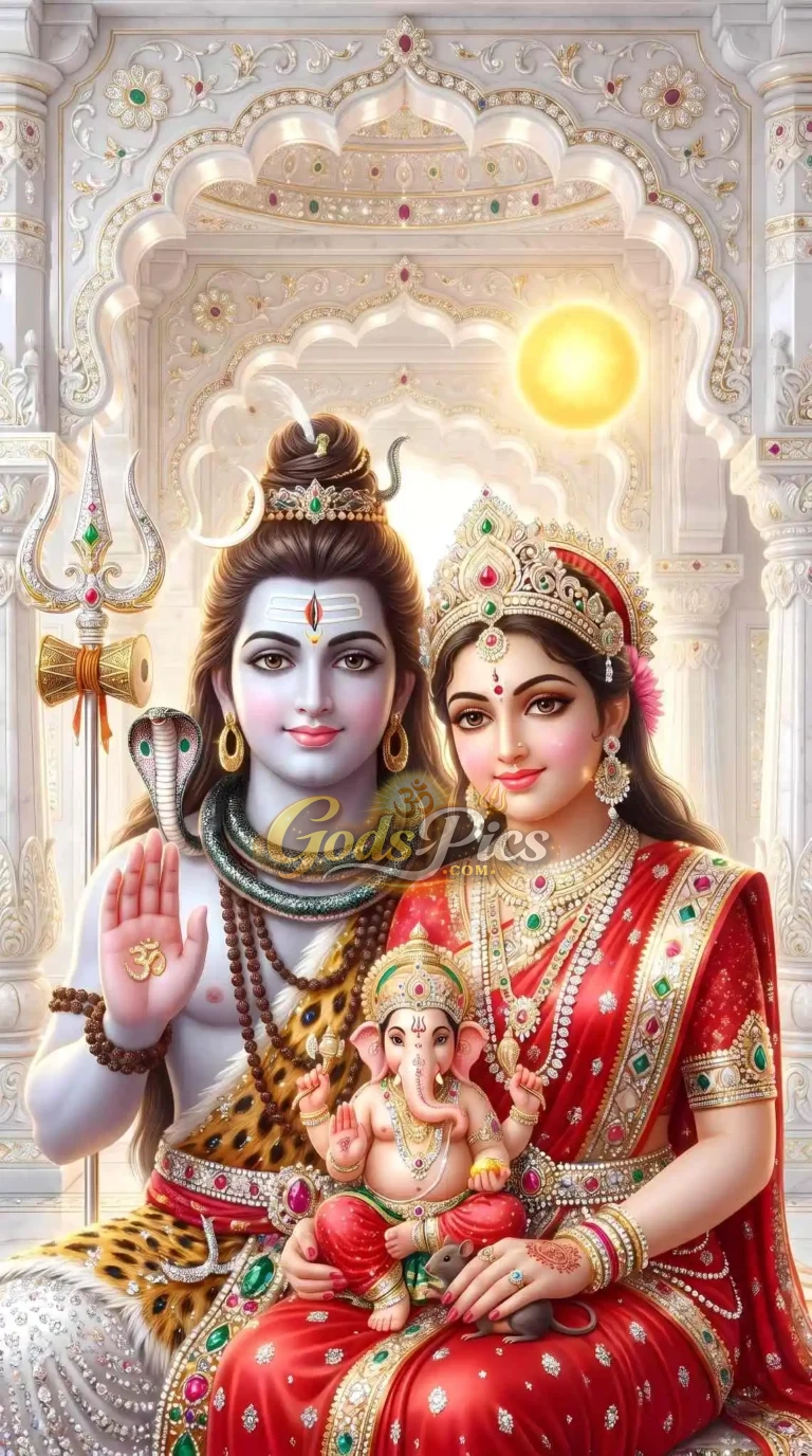 Lord Krishna & Parvati with Ganesh 4K Wallpaper