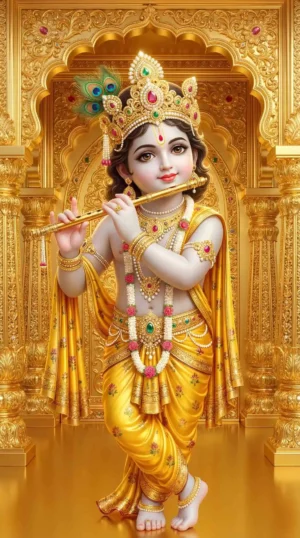 Lord Krishna Playing Flute Golden 4K HD Wallpaper Little Krishna HD Wallpapers Download Baal Krishna HD Wallpaper