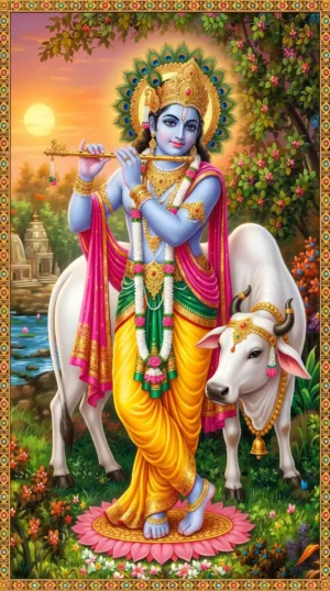 Lord Krishna With Cow 4K HD Wallpaper Download