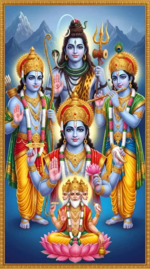 Lord Rama Shiva Krishna Vishnu & Brahma 4K HD Wallpaper