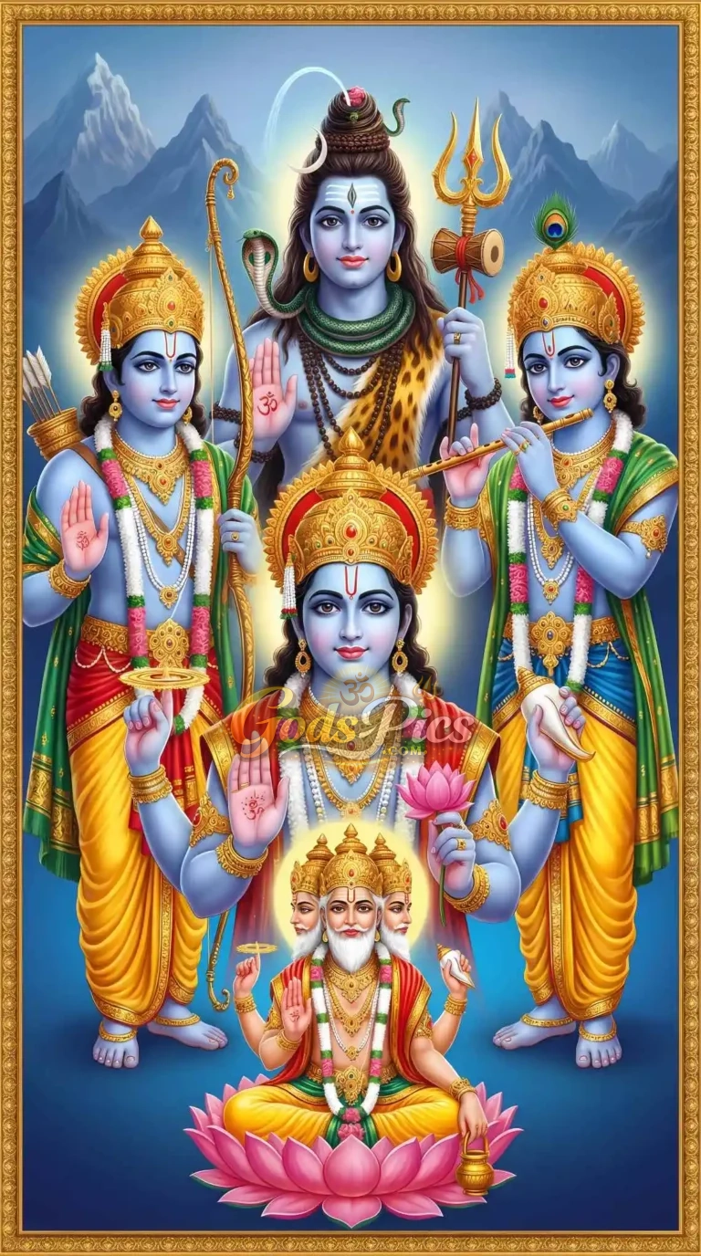 Lord Rama Shiva Krishna Vishnu & Brahma 4K HD Wallpaper