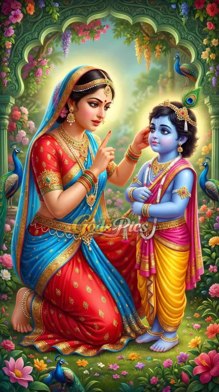 Maa Yashoda & Bal Krishna 4K Wallpaper Download
