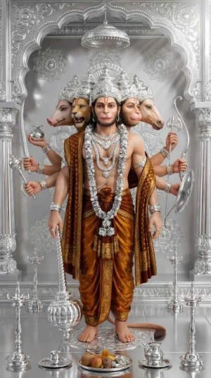 Divine Panchmukhi Hanuman Silver Art Wallpaper Panchmukhi Hanuman Ji Silver Background HD Wallpaper Divine Panchmukhi Hanuman 4K Image Bajrangbali Silver Theme Wallpaper Powerful Hanuman Ji HD Background Panchmukhi Hanuman Mobile Wallpaper