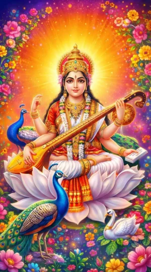 Home 16 Maa Saraswati Veena HD Wallpaper Download Maa Saraswati HD Wallpaper with Veena Goddess Saraswati Sitting on Lotus Saraswati Mata Peacock HD Image Maa Saraswati 4K Wallpaper for Mobile Sharda Mata Divine Wallpaper