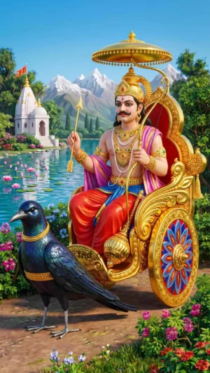 Shani Dev Maharaj HD Wallpaper Download Shani Dev HD Wallpaper Sitting on Golden Throne with Crow