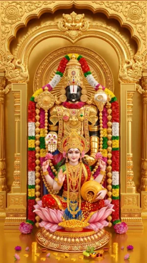 Tirupati Balaji With Maa Laxmi Golden 4K Wallpaper (3 Images)