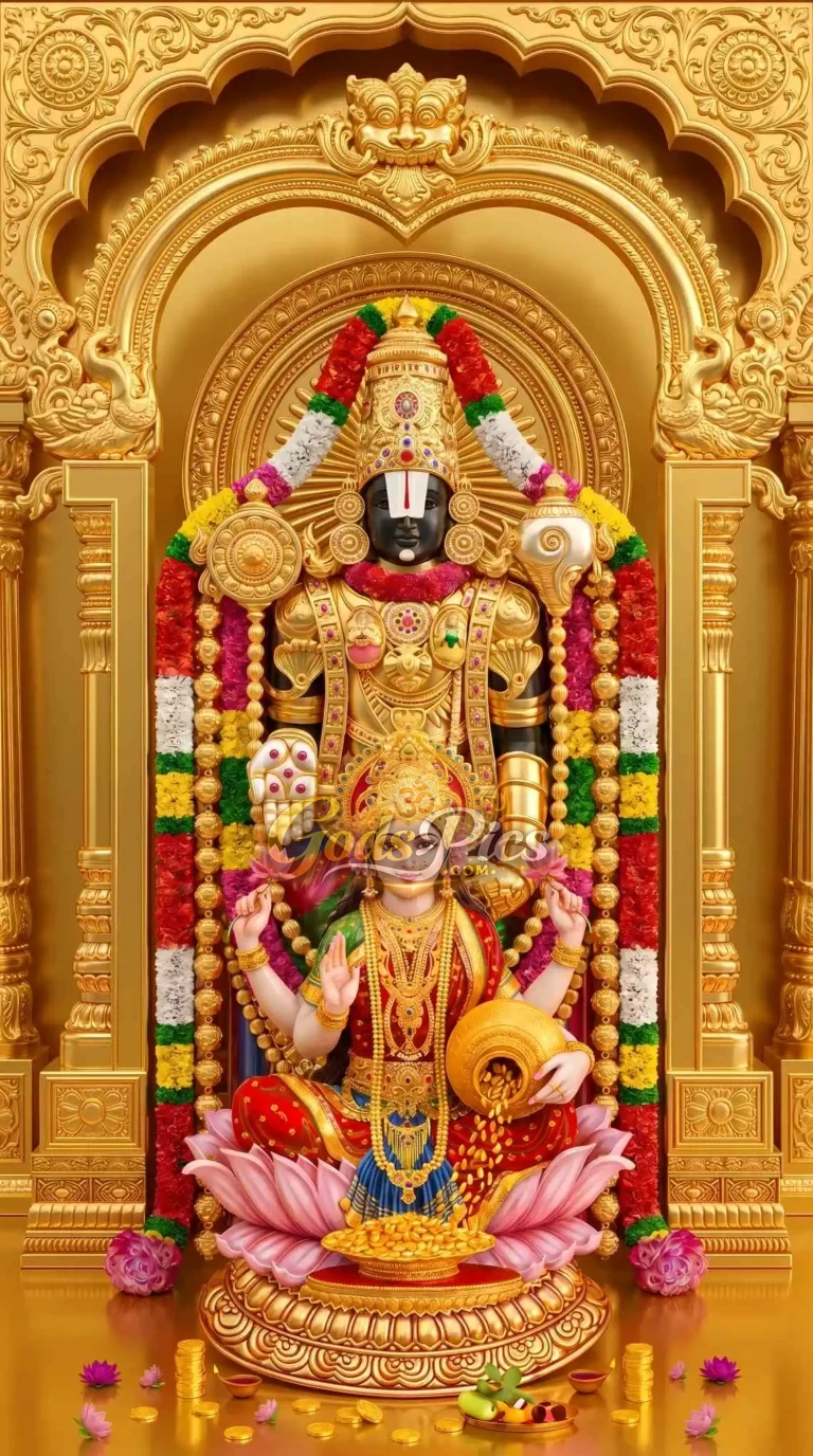 Tirupati Balaji With Maa Laxmi Golden 4K Wallpaper (3 Images)