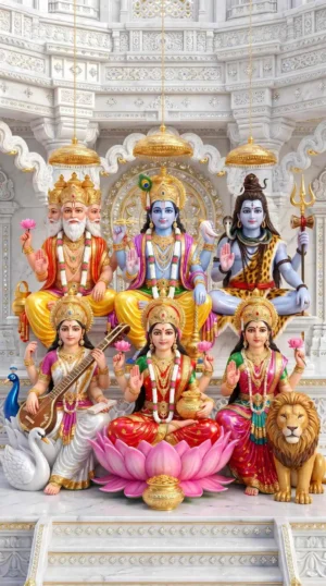 Trimurti & Tridevi 4K HD Wallpaper Download