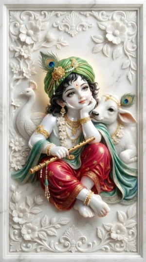 Little Krishna Beautiful 8K UHD Marble Wallpaper