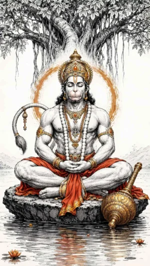 Lord Hanuman Meditation 4K Painting Wallpaper