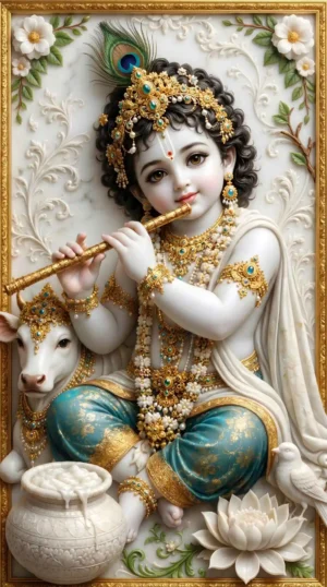 Lord Krishna 8K Marble Wallpaper Download