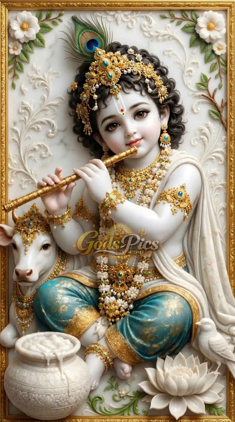 Lord Krishna 8K Marble Wallpaper Download