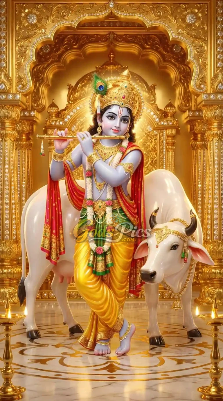 Lord Krishna Golden Background 8K Image Download
