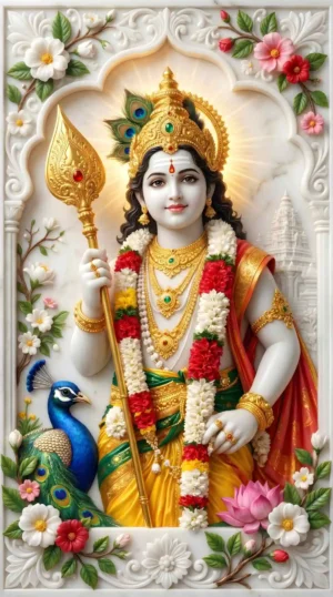 Lord Murugan Beautiful 16K HD Marble Wallpaper
