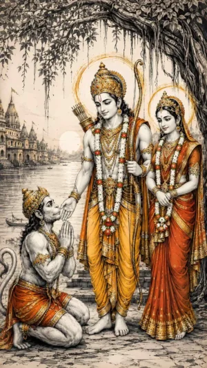 Lord Ram & Sita Blessing Hanuman 4K Images