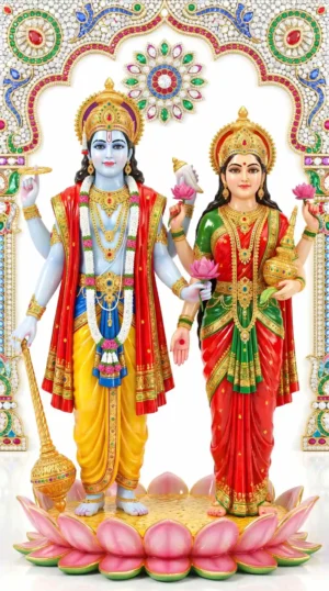 Lord Vishnu & Laxmi 16K Marble Wallpaper