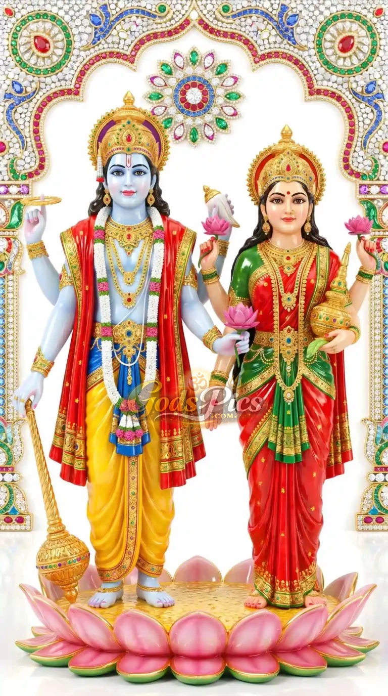 Lord Vishnu & Laxmi 16K Marble Wallpaper