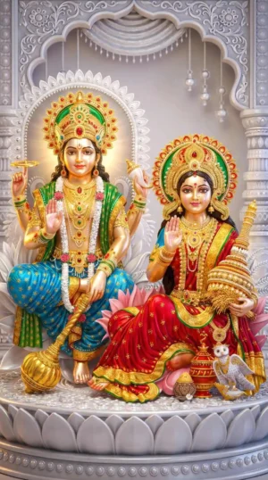 Lord Vishnu & Laxmi Ji Golden Theme 8K Wallpaper